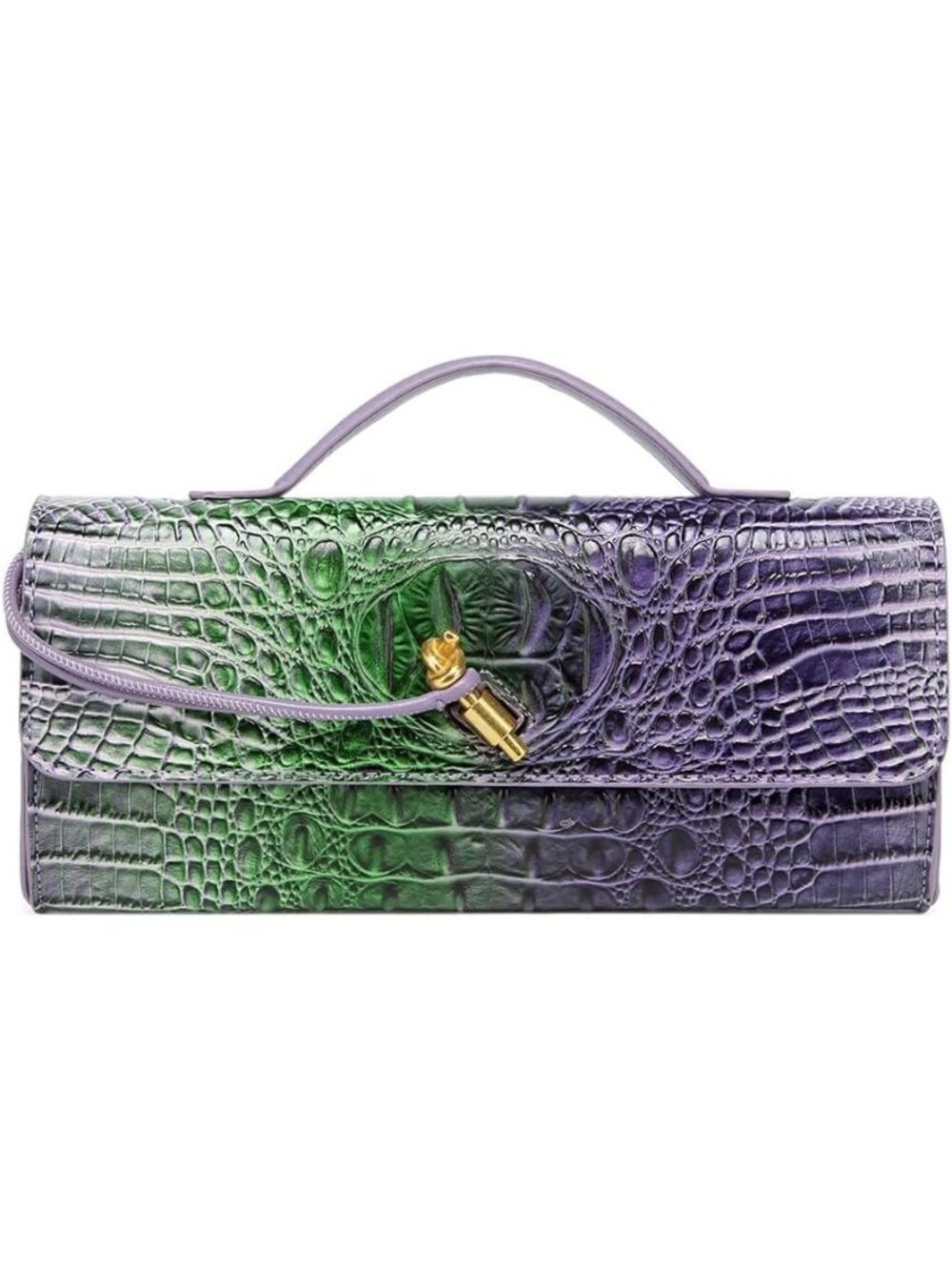 Women's Green Purple Vegan Leather Clutch Purse Crocodile Evening Crossbody Bag